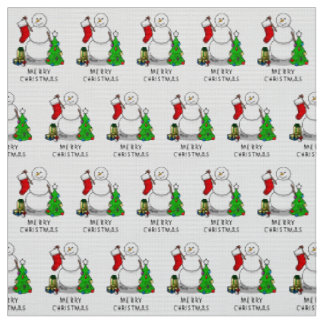 Merry Christmas 2 Tree Stocking Snowman Fabric