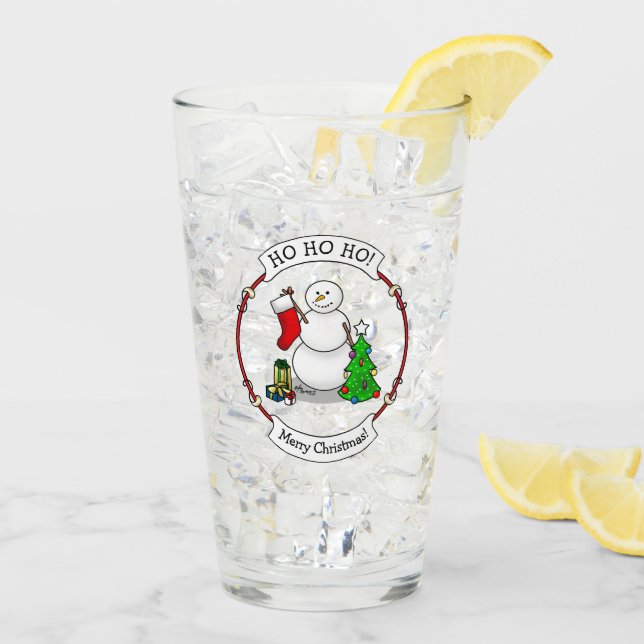 Merry Christmas 2 Tree Stocking Snowman Glass (Back Ice)