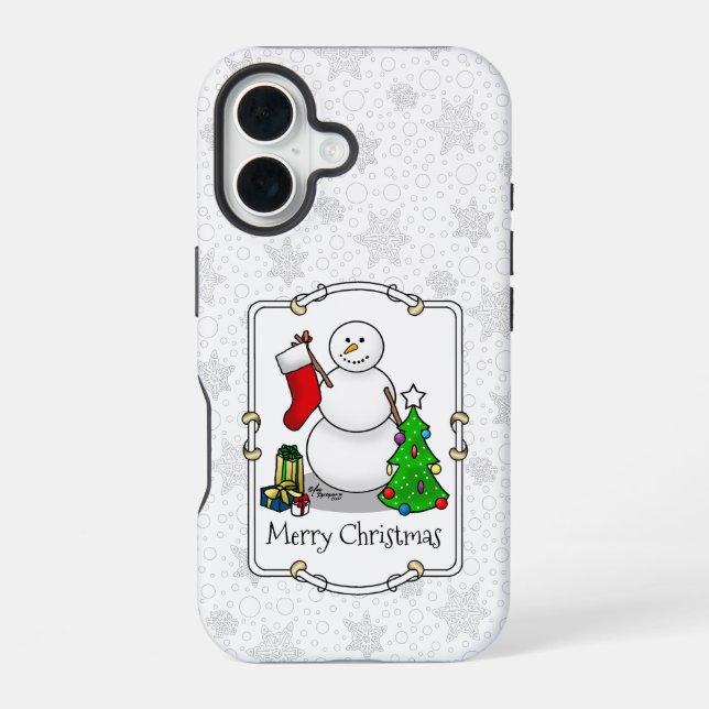 Merry Christmas 2 Tree Stocking Snowman iPhone 16 Case (Back)