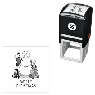 Merry Christmas 2 Tree Stocking Snowman Self-inking Stamp