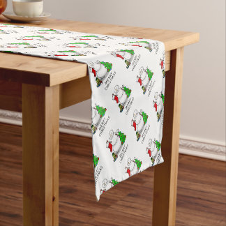Merry Christmas 2 Tree Stocking Snowman Short Table Runner