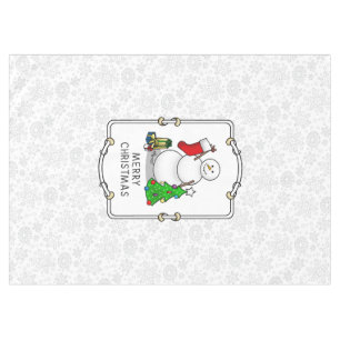 Merry Christmas 2 Tree Stocking Snowman Tablecloth