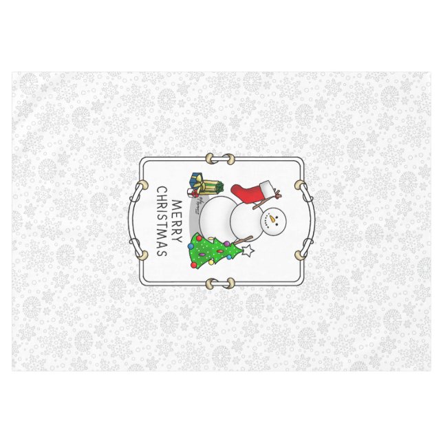 Merry Christmas 2 Tree Stocking Snowman Tablecloth (Front (Horizontal))