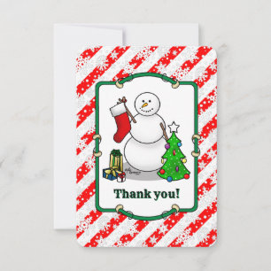Merry Christmas 2 Tree Stocking Snowman Thank You Card
