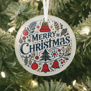 Merry Christmas 3 Glass Tree Decoration
