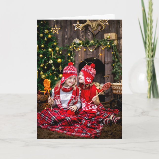 Merry Christmas 3 Photo Candy Cane Red Theme Holid Holiday Card (Front)