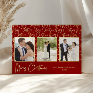 Merry Christmas 3 Photo Collage Foil Holiday Card