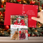 Merry Christmas 3 Photo Collage Folded Holiday Card<br><div class="desc">Multi-photo folded Christmas holiday cards feature Merry Christmas in chic lettering on a splash of snow in the middle on the front with your favourite photos and your personal message and names on the inside.</div>