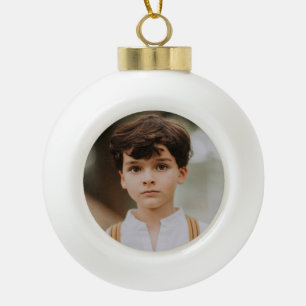 Merry Christmas 3 Photo Collage Gold Ceramic Ball Christmas Ornament