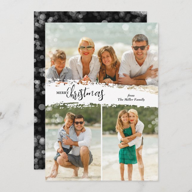Merry Christmas 3 Photo Collage Holiday Card (Front/Back)