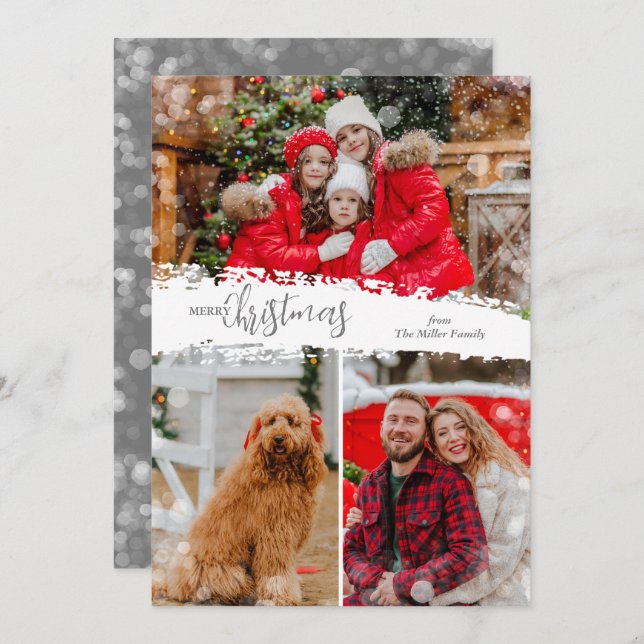 Merry Christmas 3 Photo Collage Holiday Card (Front/Back)
