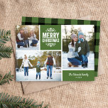 Merry Christmas 3 Photo Collage Holiday Card<br><div class="desc">Affordable custom printed holiday photo cards with simple templates for customization. This modern rustic design has a photo collage layout with space for 3 family photos and text in coordinating color blocks - edit the colors to match any photos. Personalize it with your photos and add your family name and...</div>