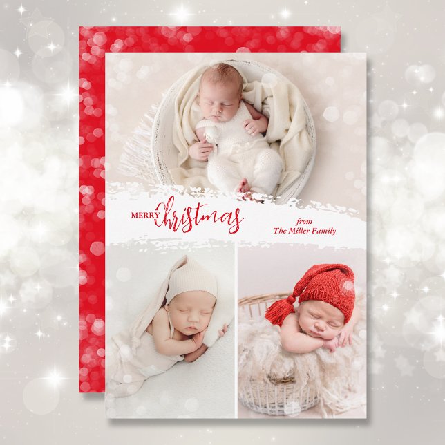 Merry Christmas 3 Photo Collage Holiday Card (Creator Uploaded)