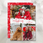 Merry Christmas 3 Photo Collage Holiday Card<br><div class="desc">Multi-photo Christmas holiday cards feature Merry Christmas in chic lettering on a splash of snow in the middle. Just upload three photos and add your family greeting and names on the back. *CJAMGE the colour on the back with our Editing Tool. Select High Definition for best photo quality.</div>