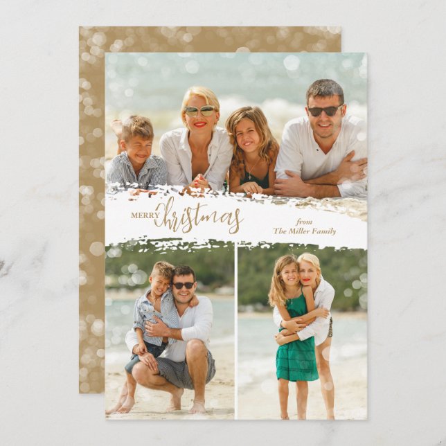 Merry Christmas 3 Photo Collage Holiday Card (Front/Back)