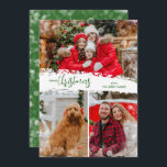 Merry Christmas 3 Photo Collage Holiday Card<br><div class="desc">Multi-photo Christmas holiday cards feature Merry Christmas in chic green lettering on a splash of snow in the middle. Just upload three photos and add your family greeting and names on the back. Select High Definition for best photo quality.</div>
