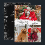 Merry Christmas 3 Photo Collage Holiday Card<br><div class="desc">Multi-photo Christmas holiday cards feature Merry Christmas in chic black lettering on a splash of snow in the middle. Just upload three photos and add your family greeting and names on the back. Select High Definition for best photo quality.</div>