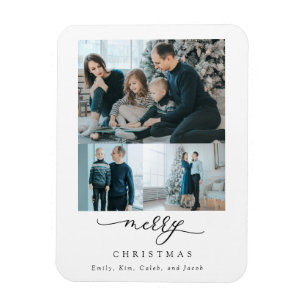Merry Christmas 3 Photo Collage Modern Chic Magnet