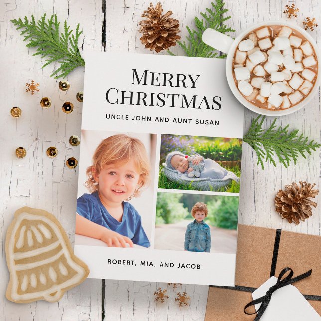 Merry Christmas 3 Photo Collage Uncle Aunt Holiday Card (Creator Uploaded)