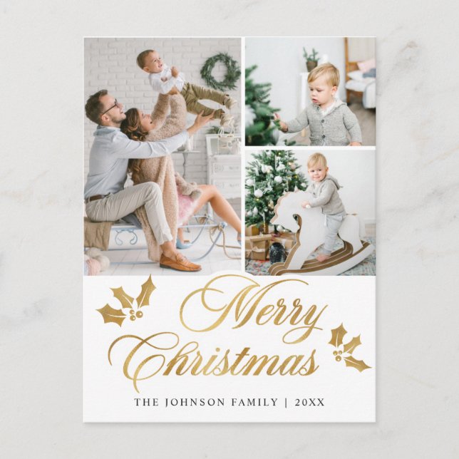 Merry Christmas 3 PHOTO Happy Holidays Greeting Postcard (Front)