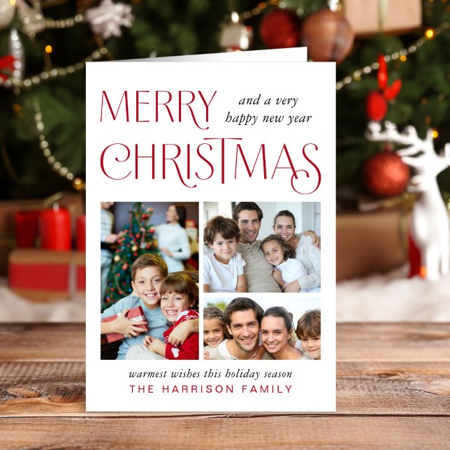Merry Christmas 3 Photo Holiday Card (This holiday season, let your family's smiles and heartwarming memories shine on our 3 photo card)