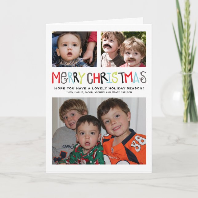 Merry Christmas 3+ photo Holiday Card Personalised (Front)