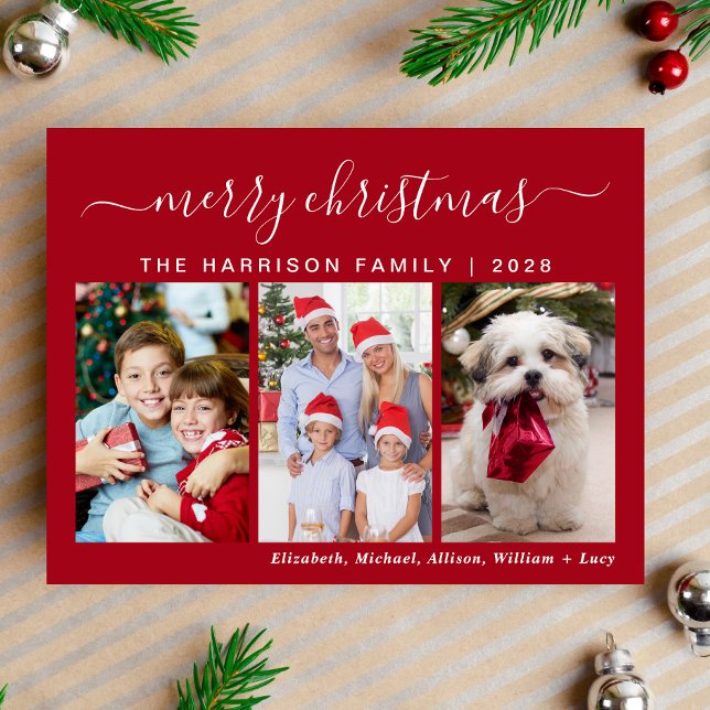 Merry Christmas 3 Photo Holiday Postcard (Capture the joy, love & laughter shared with your family and friends in a card that's uniquely yours)