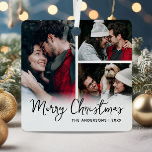 Merry Christmas 3 Photo Keepsake Metal Tree Decoration