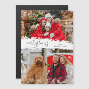 Merry Christmas 3 Photo Magnetic Holiday Card