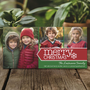 Merry Christmas - 3 photos - modern red green Holiday Card