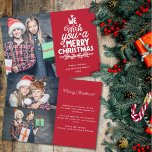 Merry Christmas 3 photos red family Holiday Card<br><div class="desc">Modern holiday greeting card, customisable with one of your favourite family Christmas portraits on the front, beside a lovely white lettering caption that reads "we wish you a merry Christmas" over a plain red background. On the reverse of the card, you can upload two more photos and your personal greeting...</div>