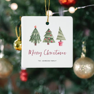 Merry Christmas, 3 Tree  Ceramic Ornament