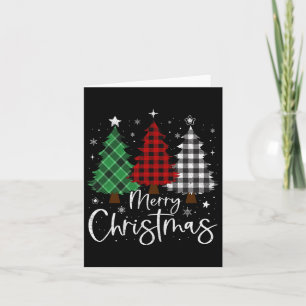 Merry Christmas 3 Xmas Trees Buffalo Plaid Family Card