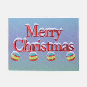 Merry Christmas 3D Lettering with Snowy Ornaments Doormat
