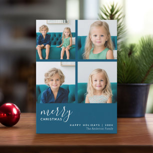 Merry Christmas 4 Photo - Blue Botanical  Holiday Card
