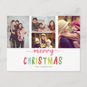 Merry Christmas 4 Photo Collage Colourful cute Postcard