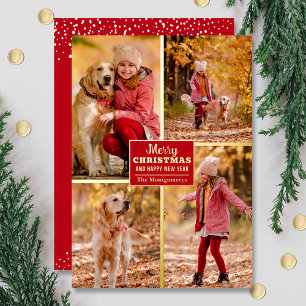 Merry Christmas 4 Photo Collage Gold Foil Holiday Card