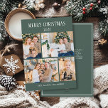 Merry Christmas 4 Photo Collage Green Holiday Card<br><div class="desc">Modern and stylish 4-photo collage green Christmas holidays greeting card. Text says "Merry Christmas." Personalise with the year,  your photos,  name,  address,  and even your own message. Contact me for assistance with your customisations or to request additional matching or coordinating Zazzle products for your holiday season.</div>