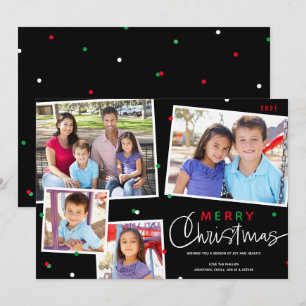 Merry Christmas 4 Photo Collage Holiday Card