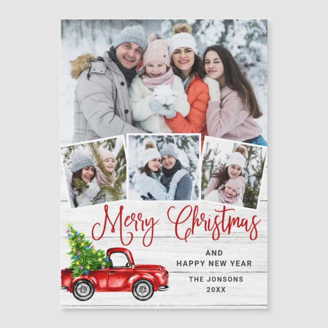 Merry Christmas 4 PHOTO Holiday Magnetic Card (Front)