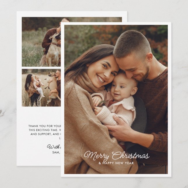 Merry Christmas 4-Photo Personal Message Holiday Card (Front/Back)