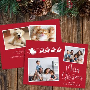 Merry Christmas 4 Photo Santa Sleigh Holiday Card