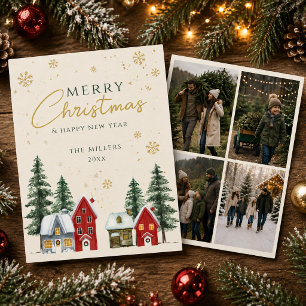Merry Christmas 4 Photos Holiday Card