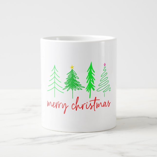 Merry Christmas - 4 Trees Large Coffee Mug (Front)