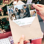 Merry Christmas 5 photo collage modern  Holiday Card<br><div class="desc">Simple minimalist green typography custom multi photo,  family name,  and text personalised elegant Christmas holiday card.           Personalised it on both sides!</div>