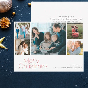 Merry Christmas 5 photo collage modern  Holiday Card