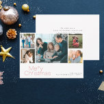 Merry Christmas 5 photo collage modern  Holiday Card<br><div class="desc">Simple minimalist red typography custom multi photo,  family name,  and text personalised elegant Christmas holiday card.           Personalised it on both sides!</div>