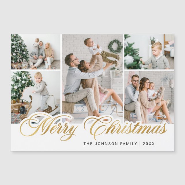 Merry Christmas 5 PHOTO Greeting Magnetic Card (Front)