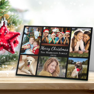 Merry Christmas 6 Photo Collage Black Holiday Card