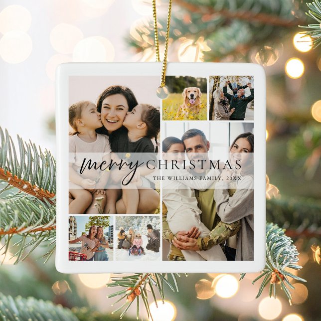 Merry Christmas 6 Photo Collage Ceramic Ornament (Creator Uploaded)